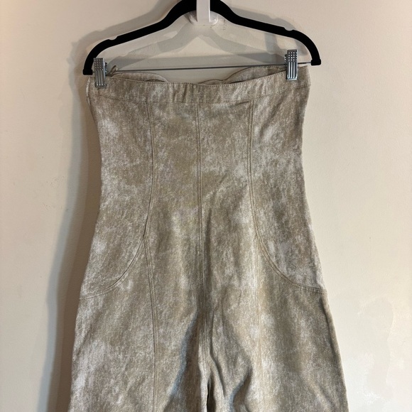 ZARA Sz S Jumpsuit Linen Blend Strapless Acid Wash Pattern Wide Leg Zipper NEW - Picture 8 of 13